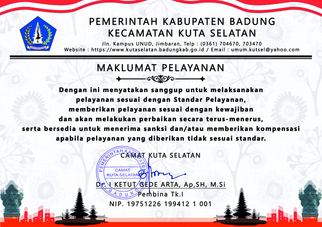Maklumat Pelayanan Kecamatan Kuta Selatan